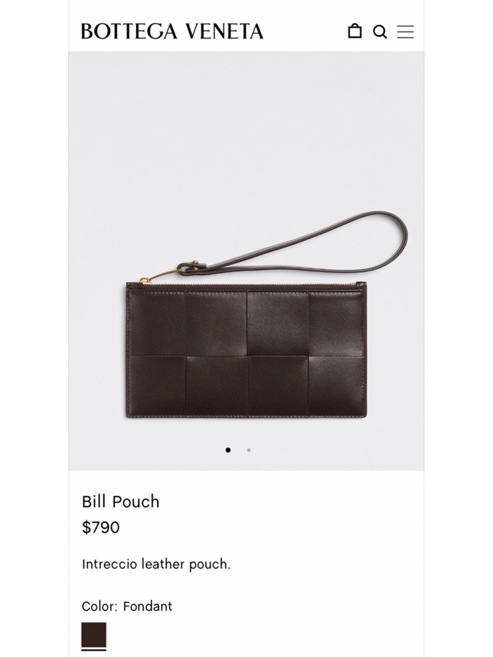 Bottega Veneta Fondant Brown Intreccio Leather Wrist Pouch